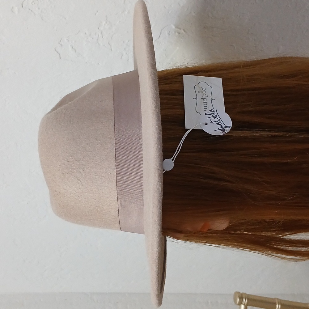 SALE NWT Mud Pie grosgrain Women's Fedora Hat Taupe - Picture 3 of 4